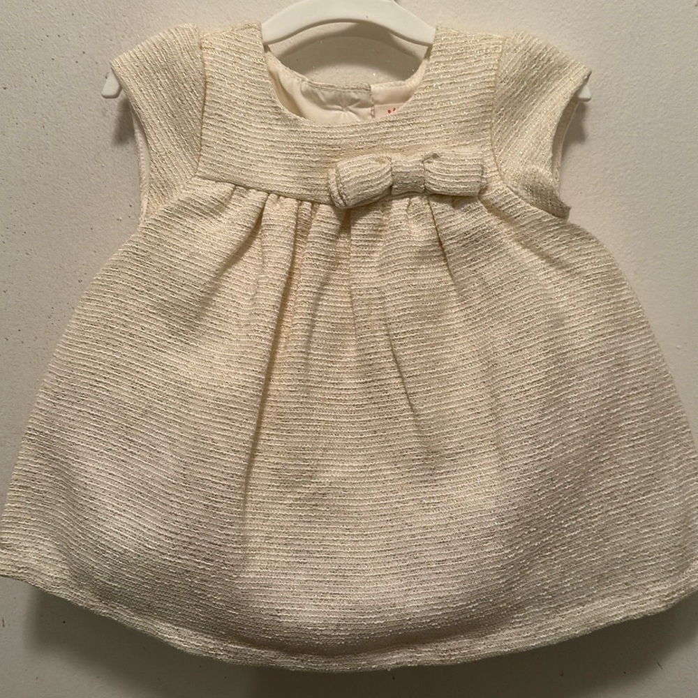 NWT Cat &Jack Ivory dress with gold thread, matching pant - SZ 3-6 months